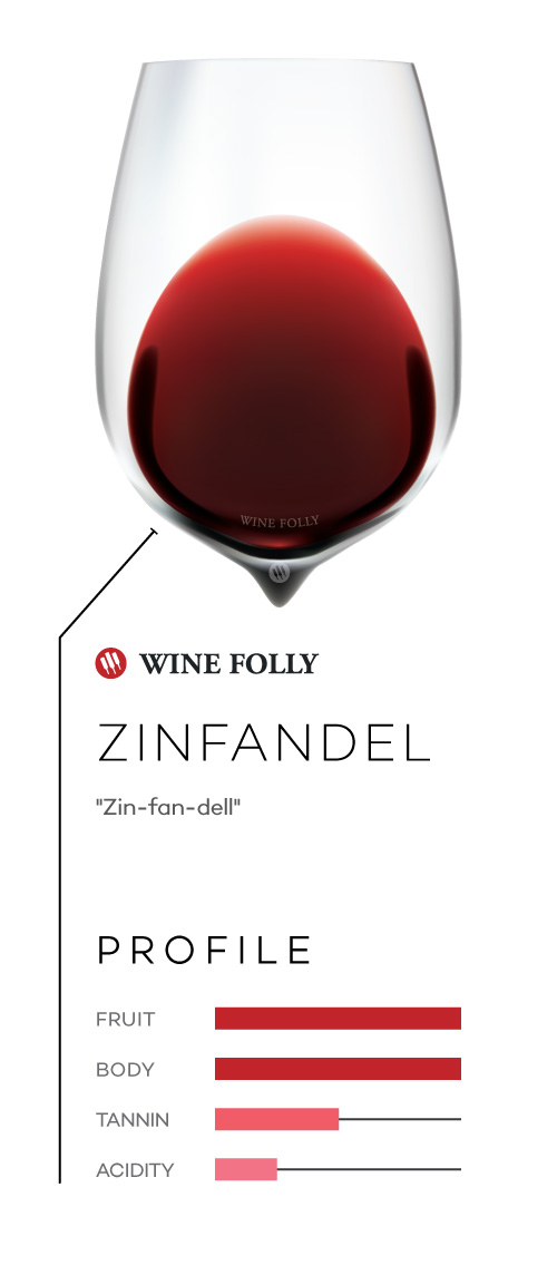 Zinfandel wine in a glass with taste profile and pronunciation